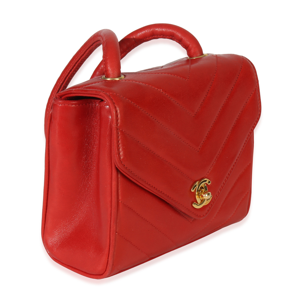 Chanel Vintage 24K Red Chevron Lambskin CC Square Flap Bag - Picture 3 of 8